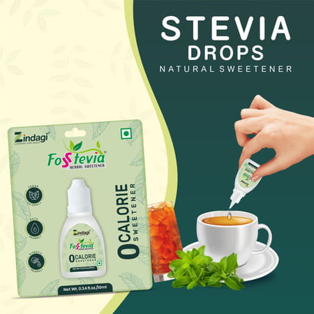 Zindagi Fosstevia Stevia Liquid |Zero Calorie Sweetener| Sugar Free Sweetener|10 Ml|Pack Of 10