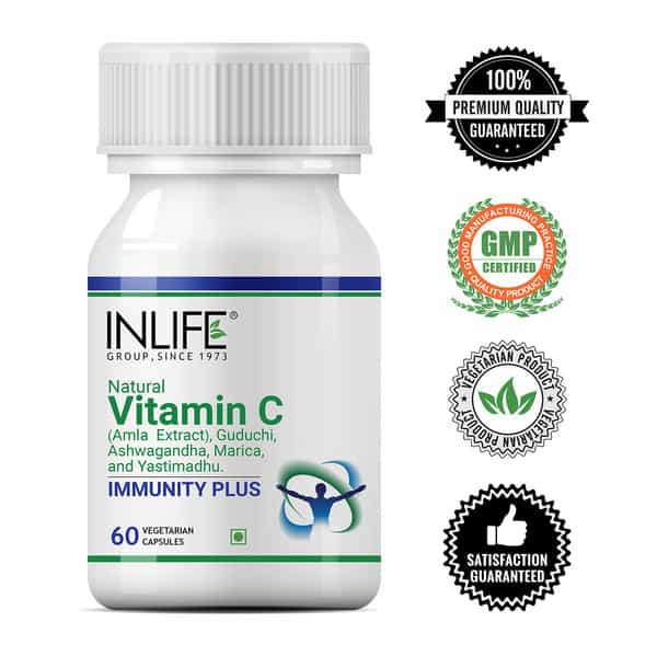 Inlife Natural Vitamin C (Amla) Ashwagandha Immunity Plus Immune Booster 500 Mg - 60 Veg Caps
