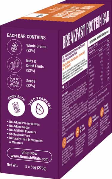 Nourishvitals Breakfast Protein Bar Pineapple & Cinnamon No Added Sugar Or Artificial Flavors 275G