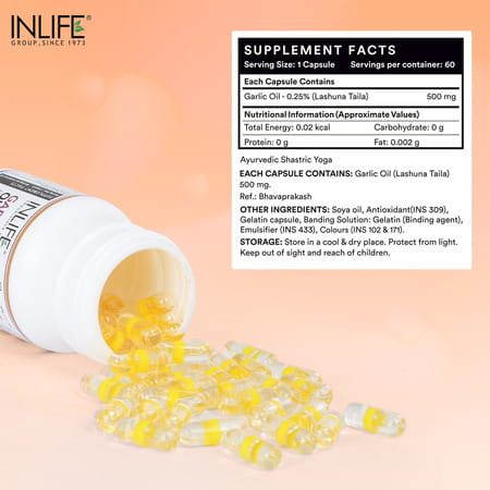 Inlife Natural Garlic Oil 60 Capsules For Heart Cholesterol And Weight Loss- 60 Capsules