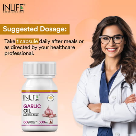 Inlife Natural Garlic Oil 60 Capsules For Heart Cholesterol And Weight Loss- 60 Capsules