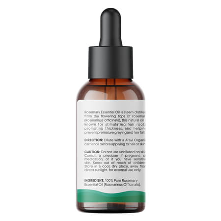 Aravi Organic Rosemary Essential Oil - Promotes Hair Growth | Healthy Scalp & Strengthens Hair 30ml