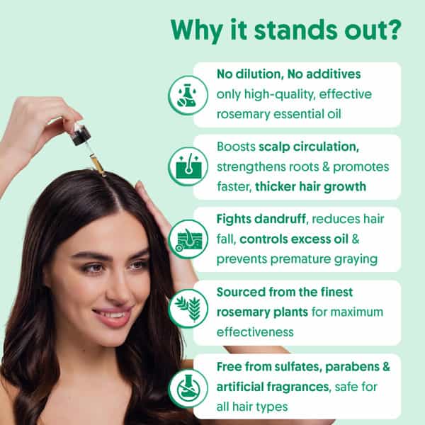 Aravi Organic Rosemary Essential Oil - Promotes Hair Growth | Healthy Scalp & Strengthens Hair 30Ml