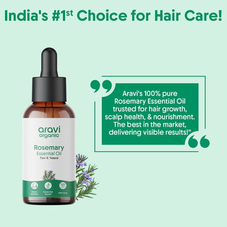Aravi Organic Rosemary Essential Oil - Promotes Hair Growth | Healthy Scalp & Strengthens Hair 30ml
