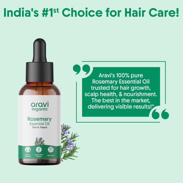 Aravi Organic Rosemary Essential Oil - Promotes Hair Growth | Healthy Scalp & Strengthens Hair 30Ml