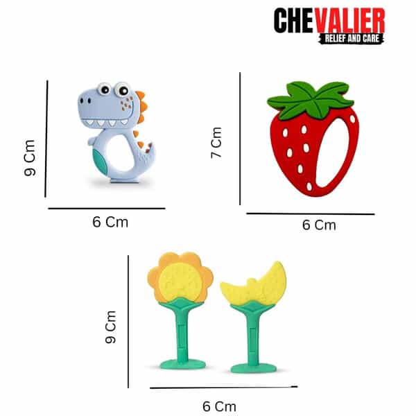 Chevalier Soft Silicone Rubber Baby Teether | Soothes Sore Gums Chew Infant Toy Combo 4 Symysrds