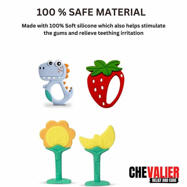 Chevalier Soft Silicone Rubber Baby Teether | Soothes Sore Gums Chew Infant Toy Combo 4 Symysrds