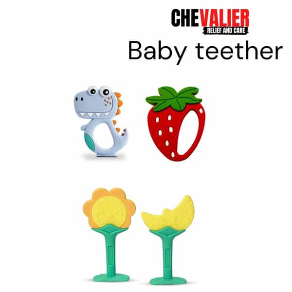 Chevalier Soft Silicone Rubber Baby Teether | Soothes Sore Gums Chew Infant Toy Combo 4 Symysrds