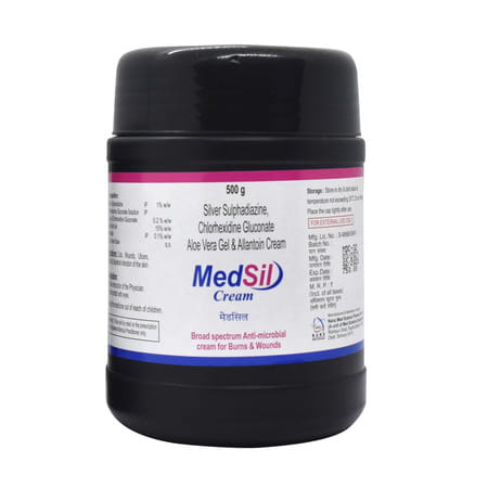 Medsil-500 Gms Silver Sulphadiazine With Aloe Vera Cream For Burns & Wounds 500 Gms Pack 1