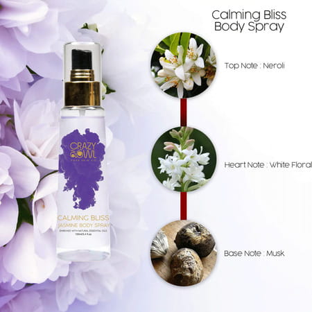 Crazy Owl Calming Bliss Jasmine Body Spray Floral Fragrance Heal Your Mind And Soul - 100ml