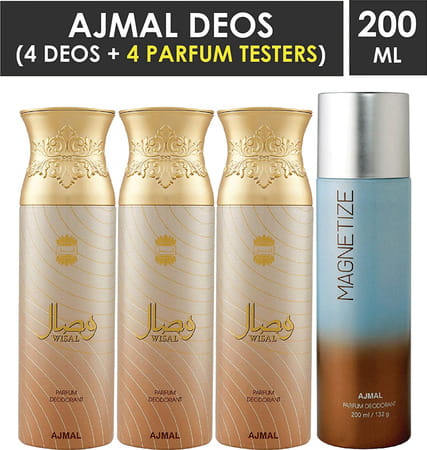 Ajmal 3 Wisal For Women And 1 Magnetize For Men & Women Deodorants Each 200ml Combo Pack Of 4