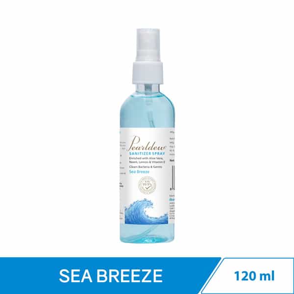 Pearldew Sanitizer Spray (Sea Breeze) 120 Ml | Aloe & Neem | Paraben Free (Pack Of 12)