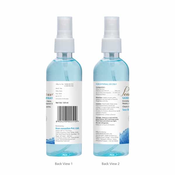 Pearldew Sanitizer Spray (Sea Breeze) 120 Ml | Aloe & Neem | Paraben Free (Pack Of 12)
