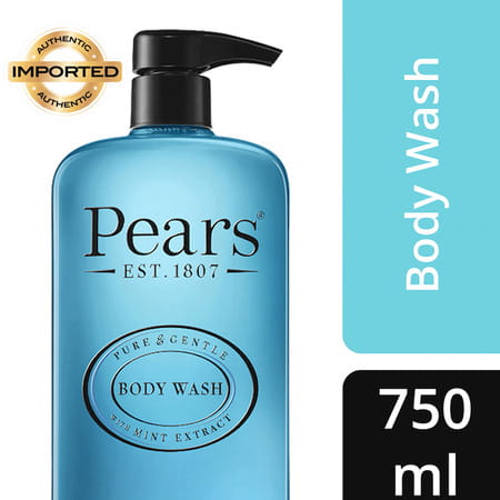 Pears Pure & Gentle Mint Extracts Body Wash | 100% Soap Free | 750ml (Free Loofah)