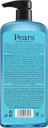 Pears Pure & Gentle Mint Extracts Body Wash | 100% Soap Free | 750ml (Free Loofah)