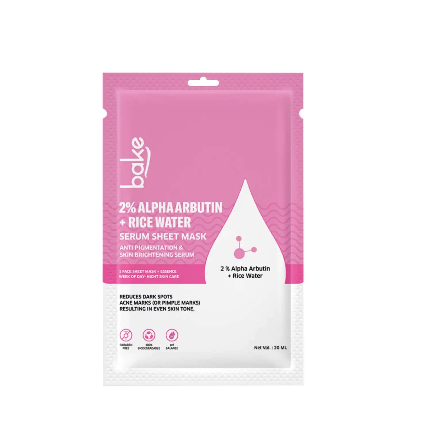 Bake 2% Alpha Arbutin Sheet Mask With Rice Water For Bright | Even Skin (20g)