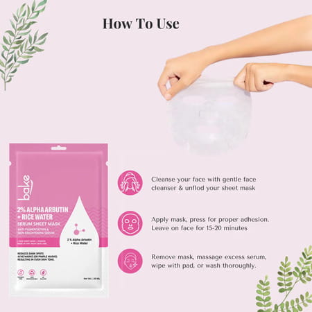 Bake 2% Alpha Arbutin Sheet Mask With Rice Water For Bright | Even Skin (20G)