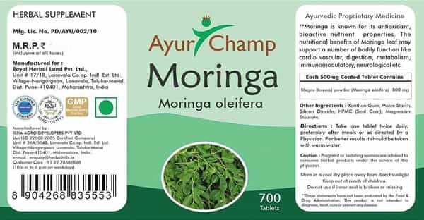 Ayur Champ - Pack Of 4 -Moringa Tablets 500Mg - 700 Tablets Value Pack