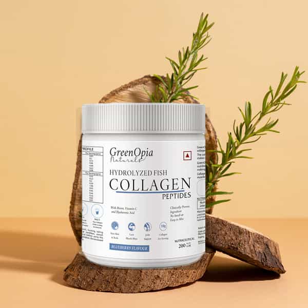 Greenopia Hydrolyzed Fish Type I & Ii Marine Collagen Peptides Powder | Blueberry Flavour - 200G