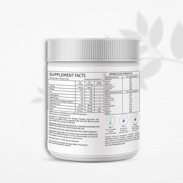 Greenopia Hydrolyzed Fish Type I & Ii Marine Collagen Peptides Powder | Blueberry Flavour - 200G