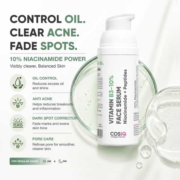 Cos-Iq Niacinamide Vitamin B3-10% Daily Use Face Serum 30Ml | 4% Multi-Peptide Complex And 2% Ha