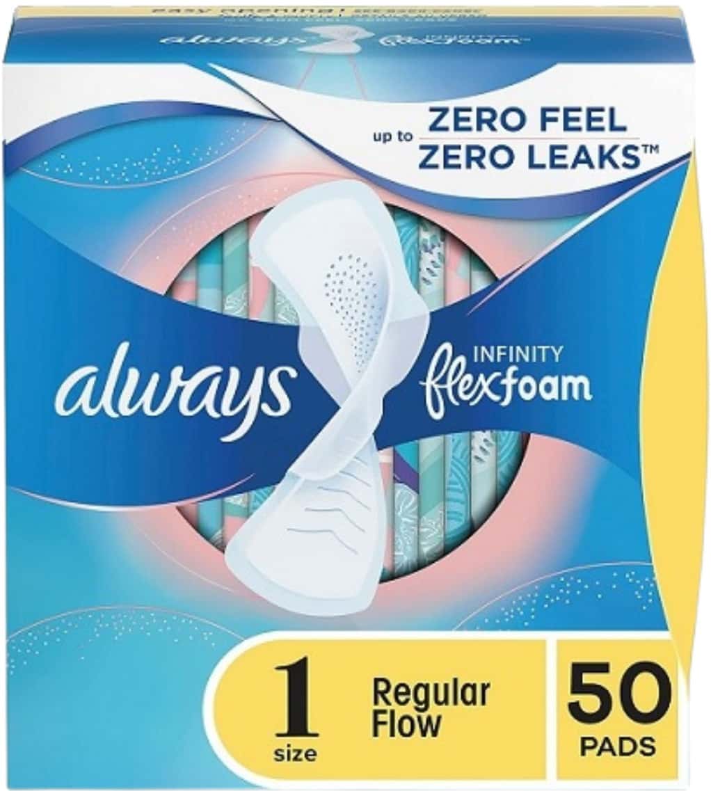Always Infinity Feminine Pads For Women| Size 1 Regular| With Wings| Unscented| 50 Ct