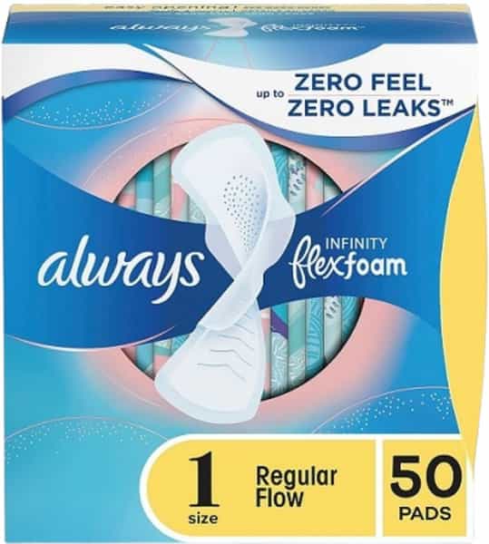 Always Infinity Feminine Pads For Women| Size 1 Regular| With Wings| Unscented| 50 Ct