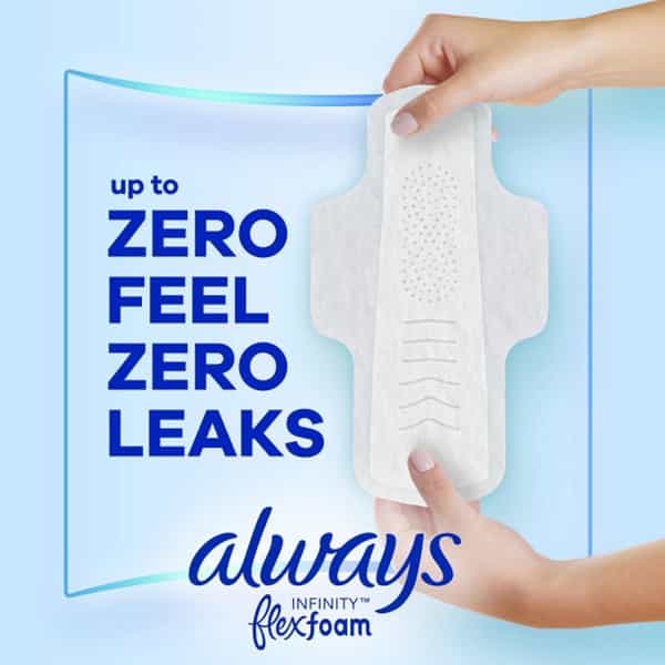 Always Infinity Feminine Pads For Women| Size 1 Regular| With Wings| Unscented| 50 Ct
