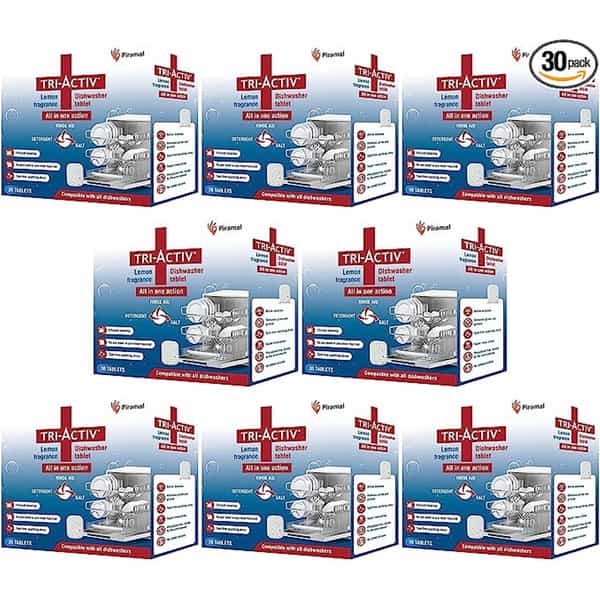 Tri-Activ All-In-One Dishwasher Tablet By Piramal I 30 Units I Lemon Fresh Fragrance (Pack Of 8)