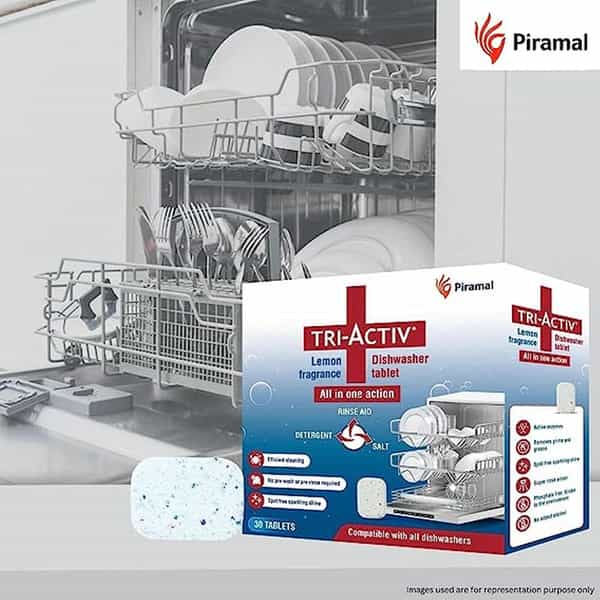 Tri-Activ All-In-One Dishwasher Tablet By Piramal I 30 Units I Lemon Fresh Fragrance (Pack Of 8)