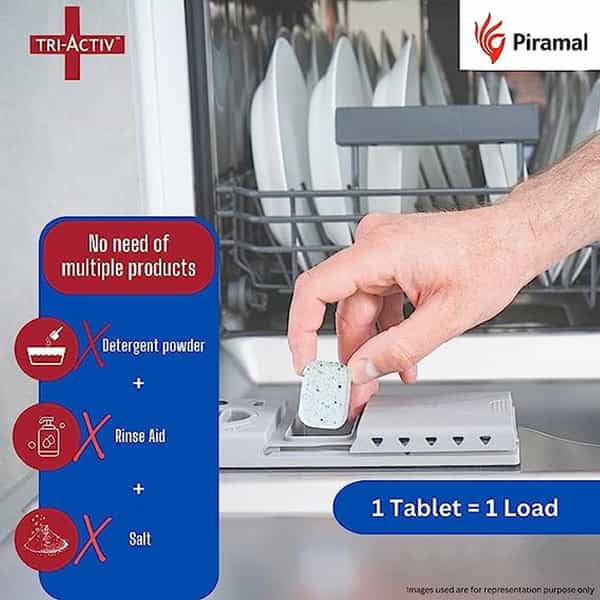 Tri-Activ All-In-One Dishwasher Tablet By Piramal I 30 Units I Lemon Fresh Fragrance (Pack Of 8)
