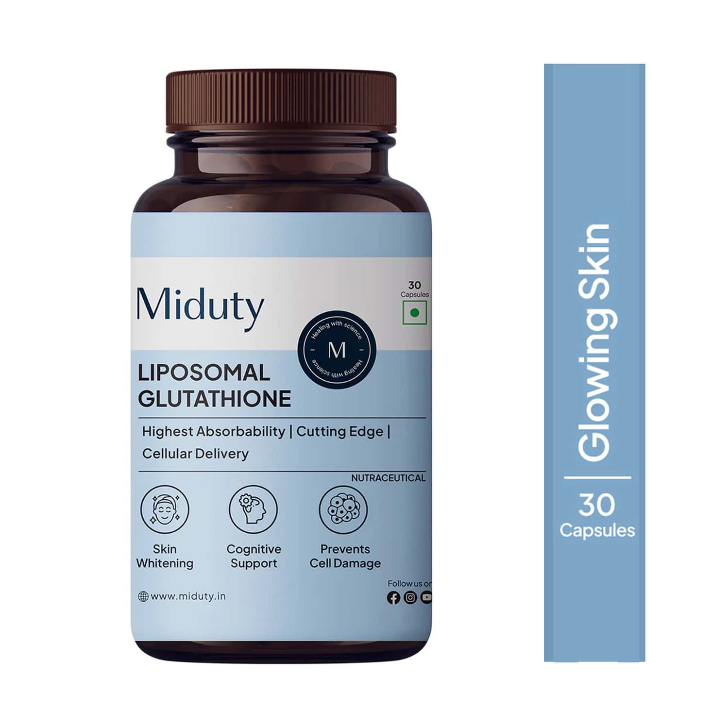 Miduty Liposomal Glutathione 40% - Anti Aging- Skin Brightening - 8x Absorption - 30 Capsule