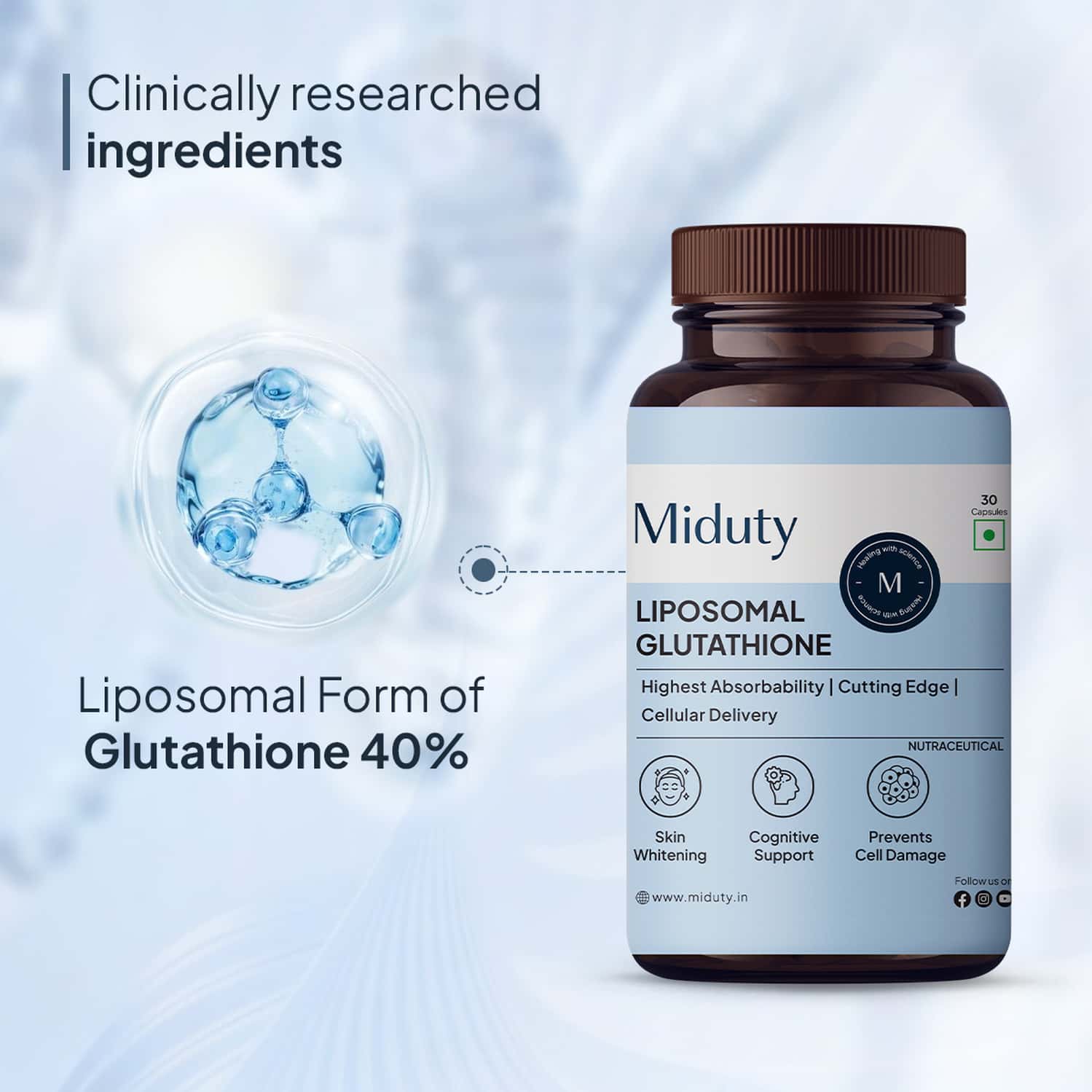 Buy MIDUTY LIPOSOMAL GLUTATHIONE 40% - ANTI AGING- SKIN BRIGHTENING - 8X  ABSORPTION - 30 CAPSULE Online & Get Upto 60% OFF at PharmEasy