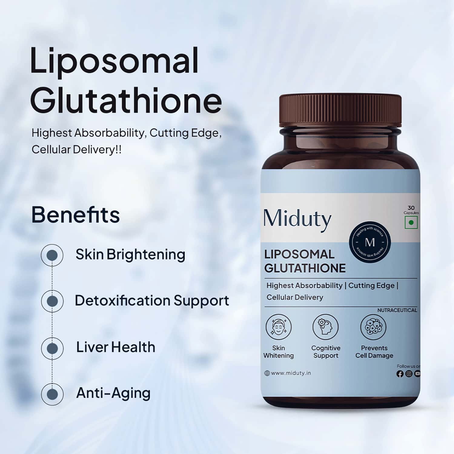Miduty Liposomal Glutathione 40% - Anti Aging- Skin Brightening - 8X Absorption