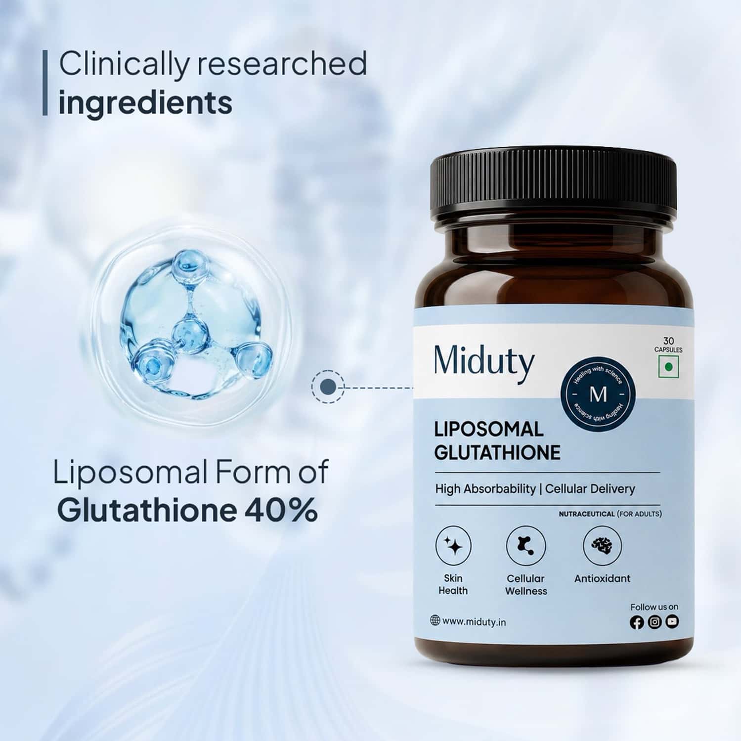 Miduty Liposomal Glutathione 40% - Anti Aging- Skin Brightening - 8X Absorption