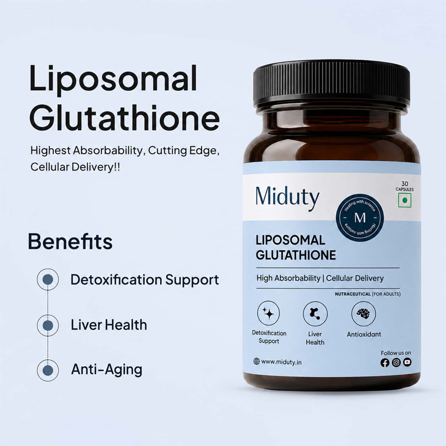 liposomal glutathione benefits for skin Miduty 40% - Anti Aging- Brightening - 8X Absorption bpc 157 peptide human تونر يمنح بشرة متألقة Size:500G