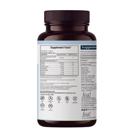 Miduty Liposomal Glutathione 40% - Anti Aging- Skin Brightening - 8X Absorption - 30 Capsule