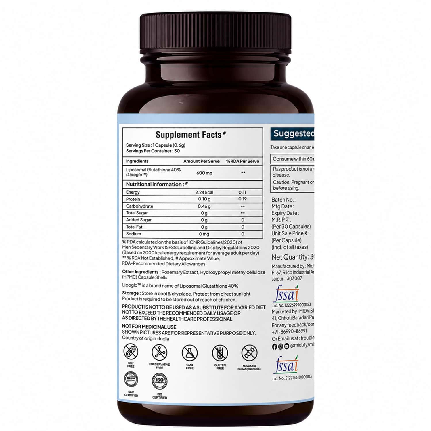 Buy MIDUTY LIPOSOMAL GLUTATHIONE 40% - ANTI AGING- SKIN BRIGHTENING - 8X ABSORPTION