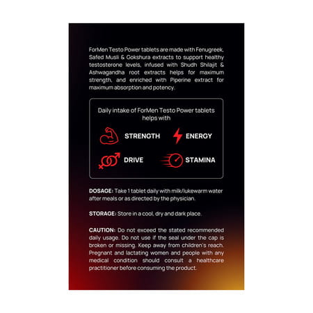 Formen Testo Power Testosterone Booster - Ashwagandha, Gokshura, Shilajit, Fenugreek, Safed Musli
