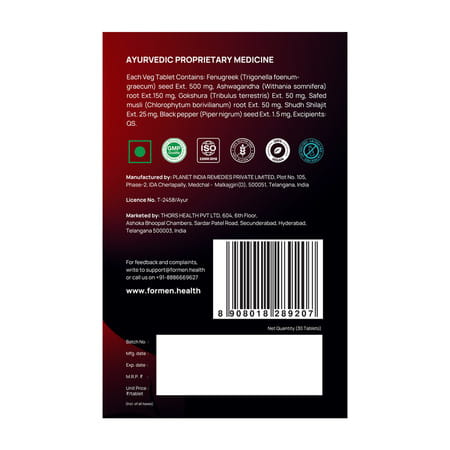 Formen Testo Power Testosterone Booster - Ashwagandha, Gokshura, Shilajit, Fenugreek, Safed Musli