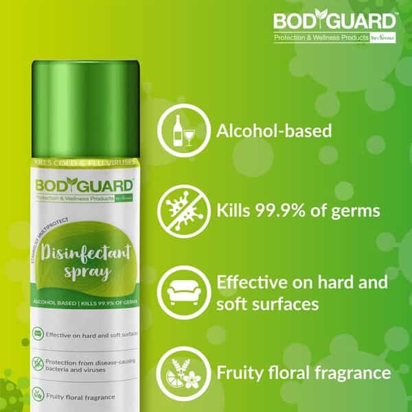 Bodyguard Multipurpose Disinfectant Spray Alcohol Based Kills 99.9% Of Germs - 300Ml