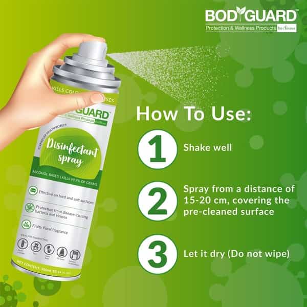 Bodyguard Multipurpose Disinfectant Spray Alcohol Based Kills 99.9% Of Germs - 300Ml