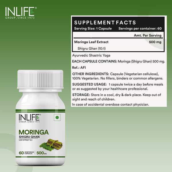 Inlife Moringa Oliefera Leaf Extract 500Mg 60 Vegetarian Capsules Weight Loss & Digestion