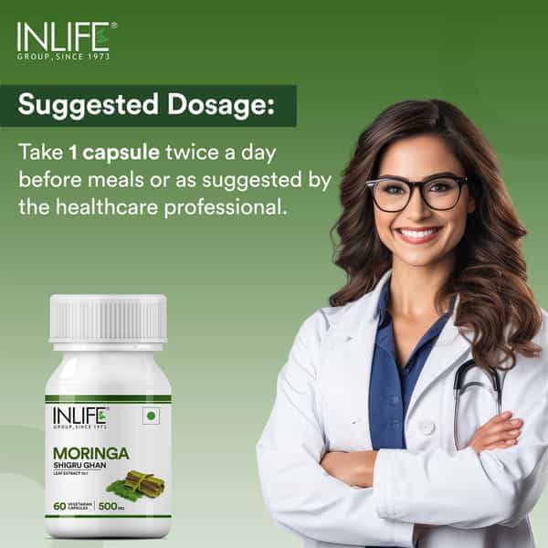 Inlife Moringa Oliefera Leaf Extract 500Mg 60 Vegetarian Capsules Weight Loss & Digestion