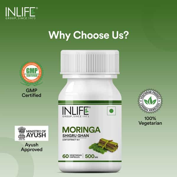 Inlife Moringa Oliefera Leaf Extract 500Mg 60 Vegetarian Capsules Weight Loss & Digestion