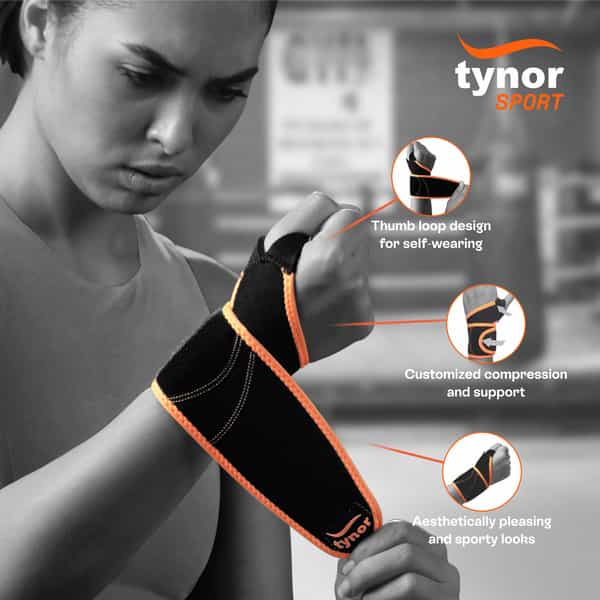 Tynor Wrist Support With Thumb Loop (Neo) Black & Green Universal Pack Of 2