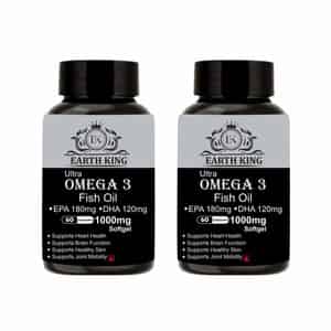 Earth King Ultra Omega 3 Fish Oil - 1000mg, 180mg Epa & 120mg Dha|fatty Acid - 60 Capsules, 2 Packs