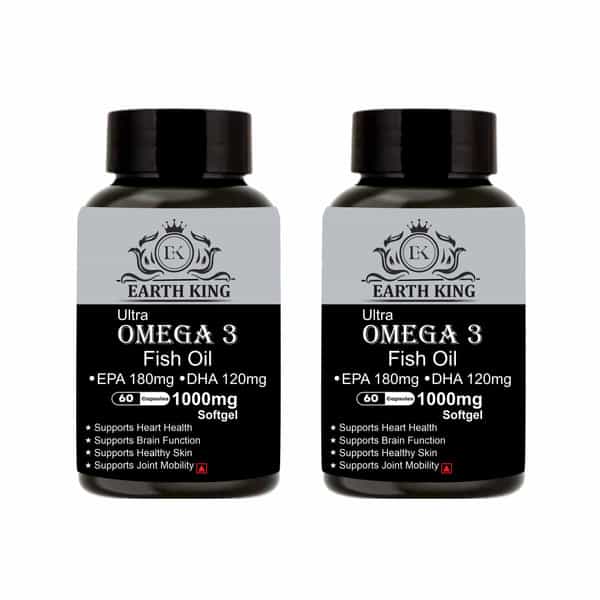 Earth King Ultra Omega 3 Fish Oil - 1000Mg, 180Mg Epa & 120Mg Dha|Fatty Acid - 60 Capsules, 2 Packs