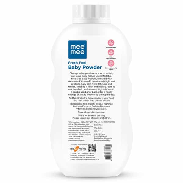 Mee Mee Baby Talcum Powder | Rash-Resistant | Paraben-Free | Ideal For Newborns | 400G (Pack Of 2)