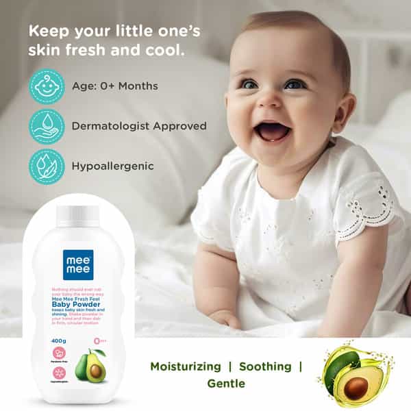 Mee Mee Baby Talcum Powder | Rash-Resistant | Paraben-Free | Ideal For Newborns | 400G (Pack Of 2)